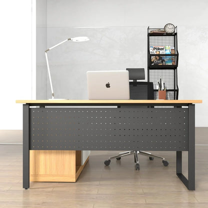 Modern Staff Workstation Desk – Oak & Black Metal Frame | SRK Modular Furniture Co.