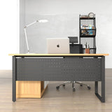 Modern Staff Workstation Desk – Oak & Black Metal Frame | SRK Modular Furniture Co.