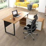 Modern Staff Workstation Desk – Oak & Black Metal Frame | SRK Modular Furniture Co.