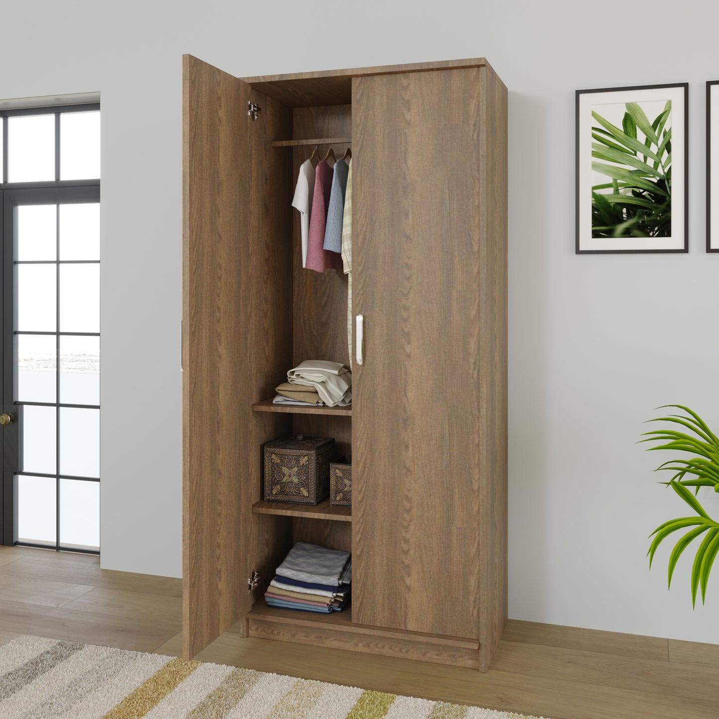Double Door Engineered Wood Strong Sturdy Spacious Depth Can Hang Coats