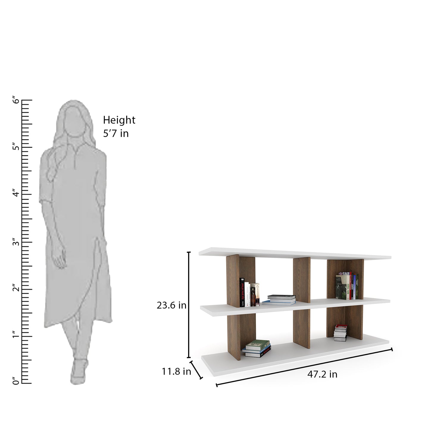 Open shelf console table in pre laminate board bookcase