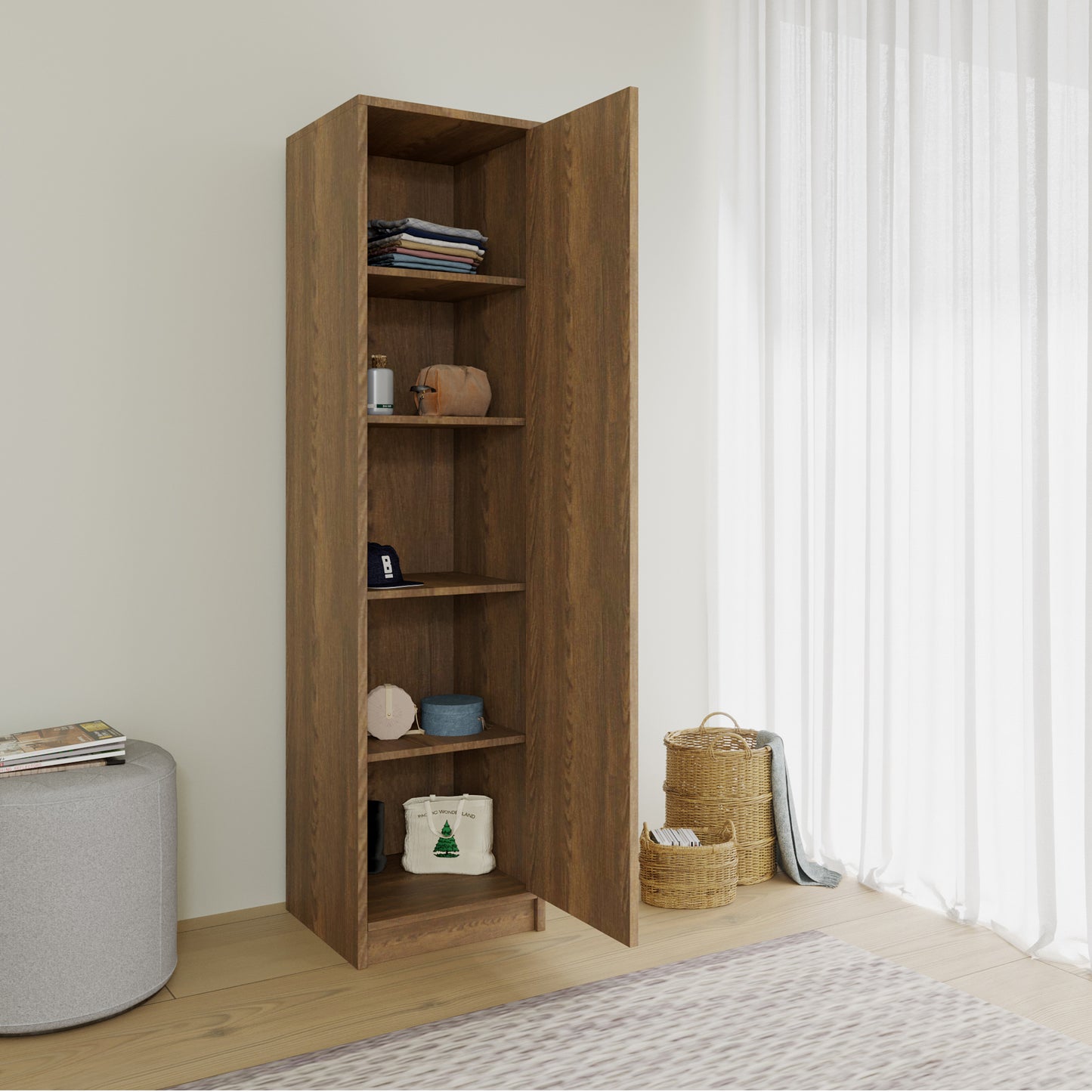 Single door amirah engineered wood strong sturdy spacious depth can hang coats