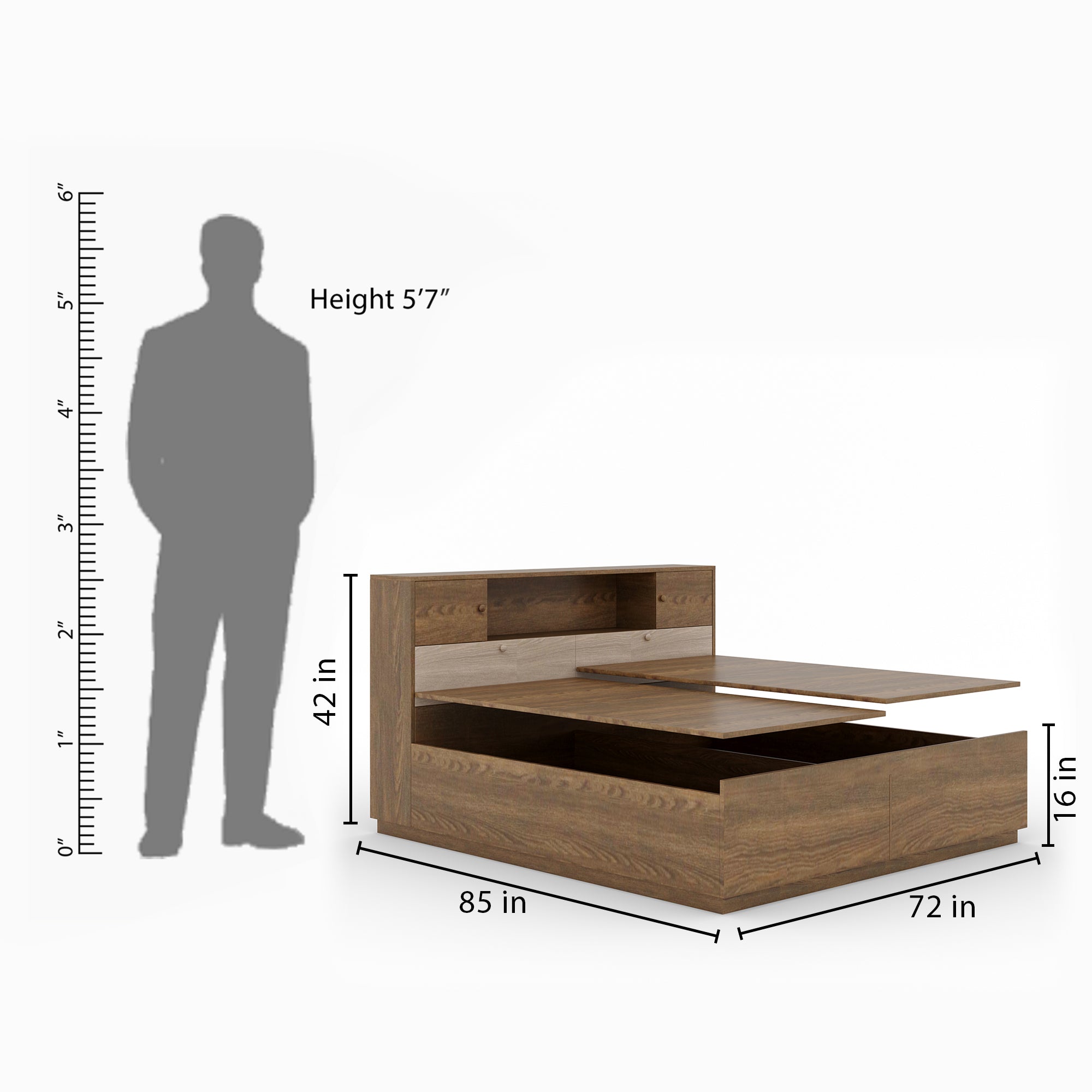 Engineered Wood Box Storage Bed In Classic Walnut