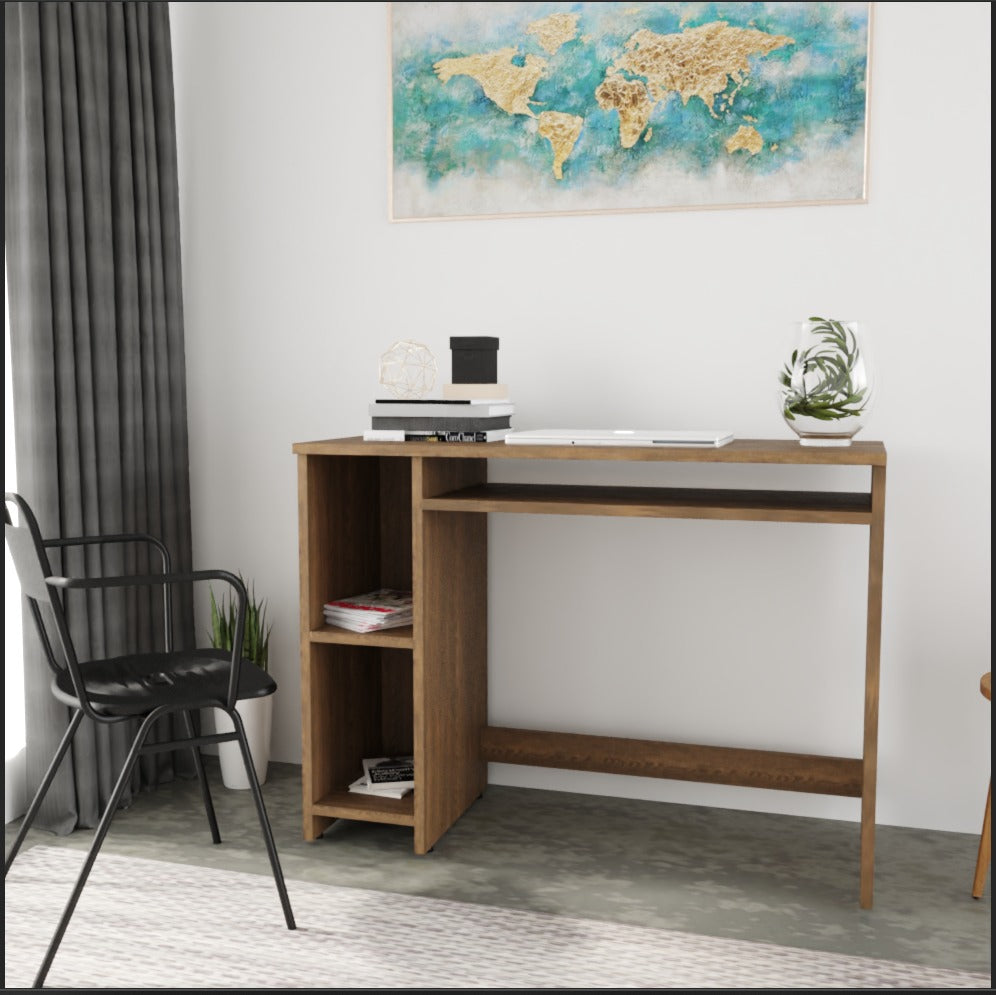 Engineered Wood Study Table And Computer Table Console Walnut Finish With Racks