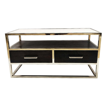 Farm house Coffee table with steel frame marble top silver polish on metal frame