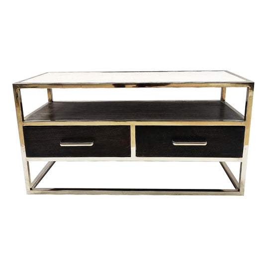 Farm house Coffee table with steel frame marble top silver polish on metal frame