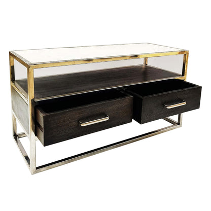 Farm house Coffee table with steel frame marble top silver polish on metal frame