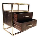 Side table /media unit stainless steel  with black wood finish with marble top