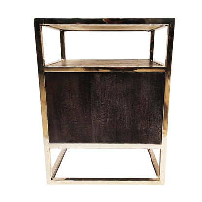 Side table /media unit stainless steel  with black wood finish with marble top