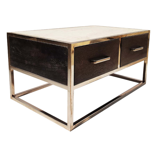 Side table / media unit stainless steel  with back wood finish
