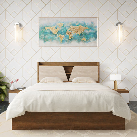 Engineered Wood King Size Bed With Storage Box in Teak Finish