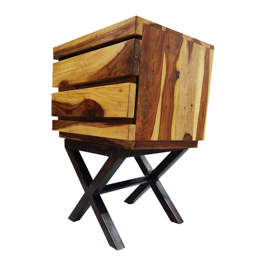 Acacia Wood Bedside With Cross Wooden Legs