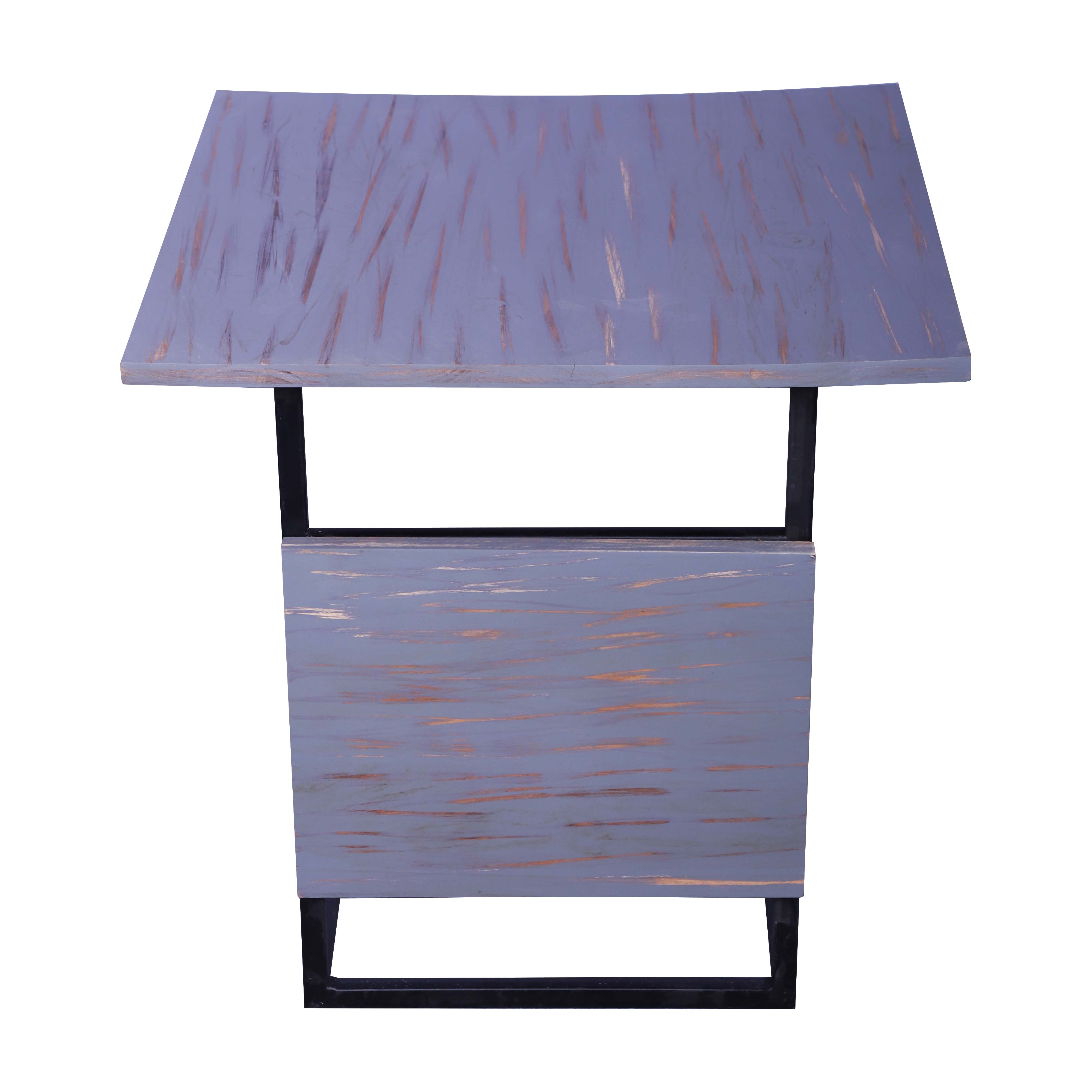 END TABLE IN METAL FRAME WITH SAGWAN WOOD TOP BLACK FINISHE