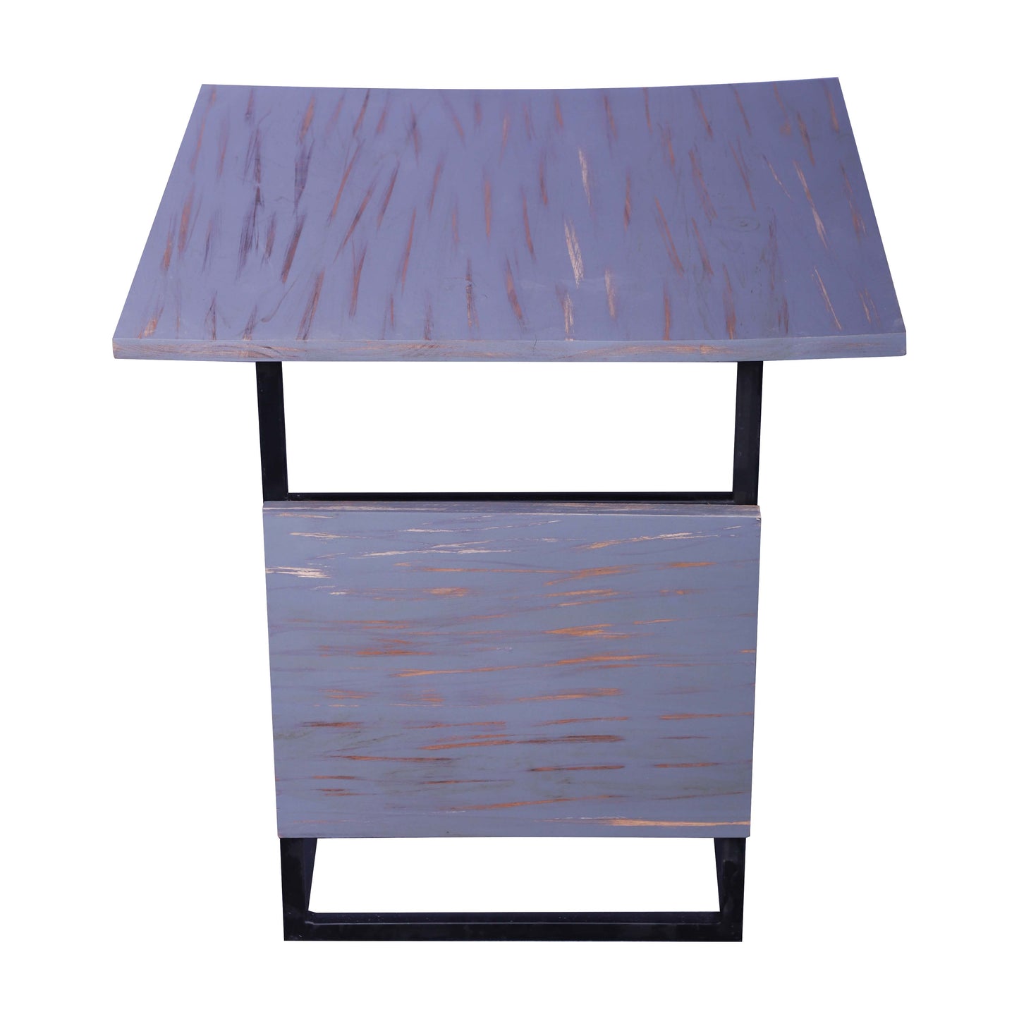END TABLE IN METAL FRAME WITH SAGWAN WOOD TOP BLACK FINISHE