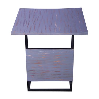 END TABLE IN METAL FRAME WITH SAGWAN WOOD TOP BLACK FINISHE