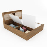 Engineered Wood King Size Bed With Storage Box in Teak Finish