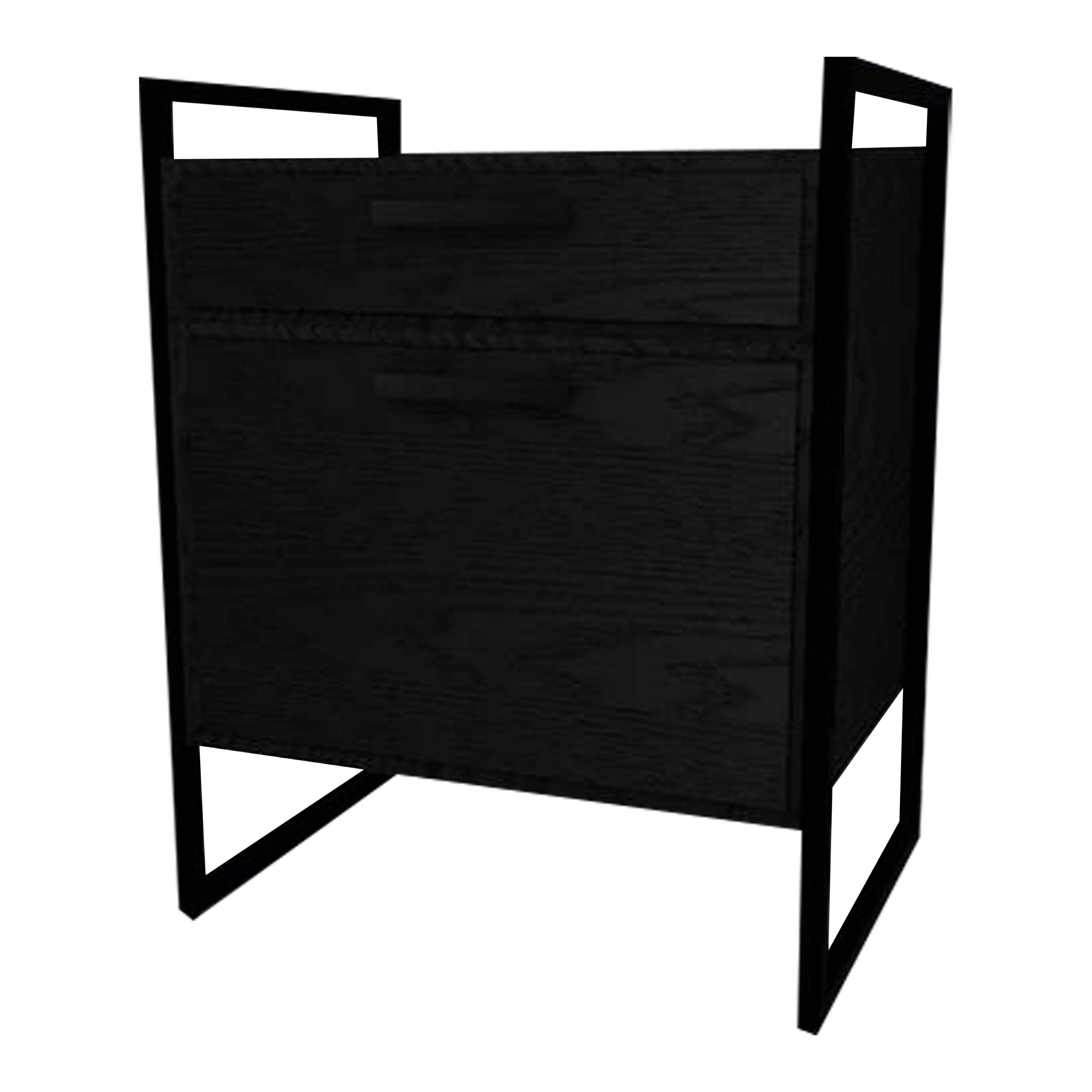 This product incorporates a metal frame that is adorned with a wood veneer in American Walnut.
