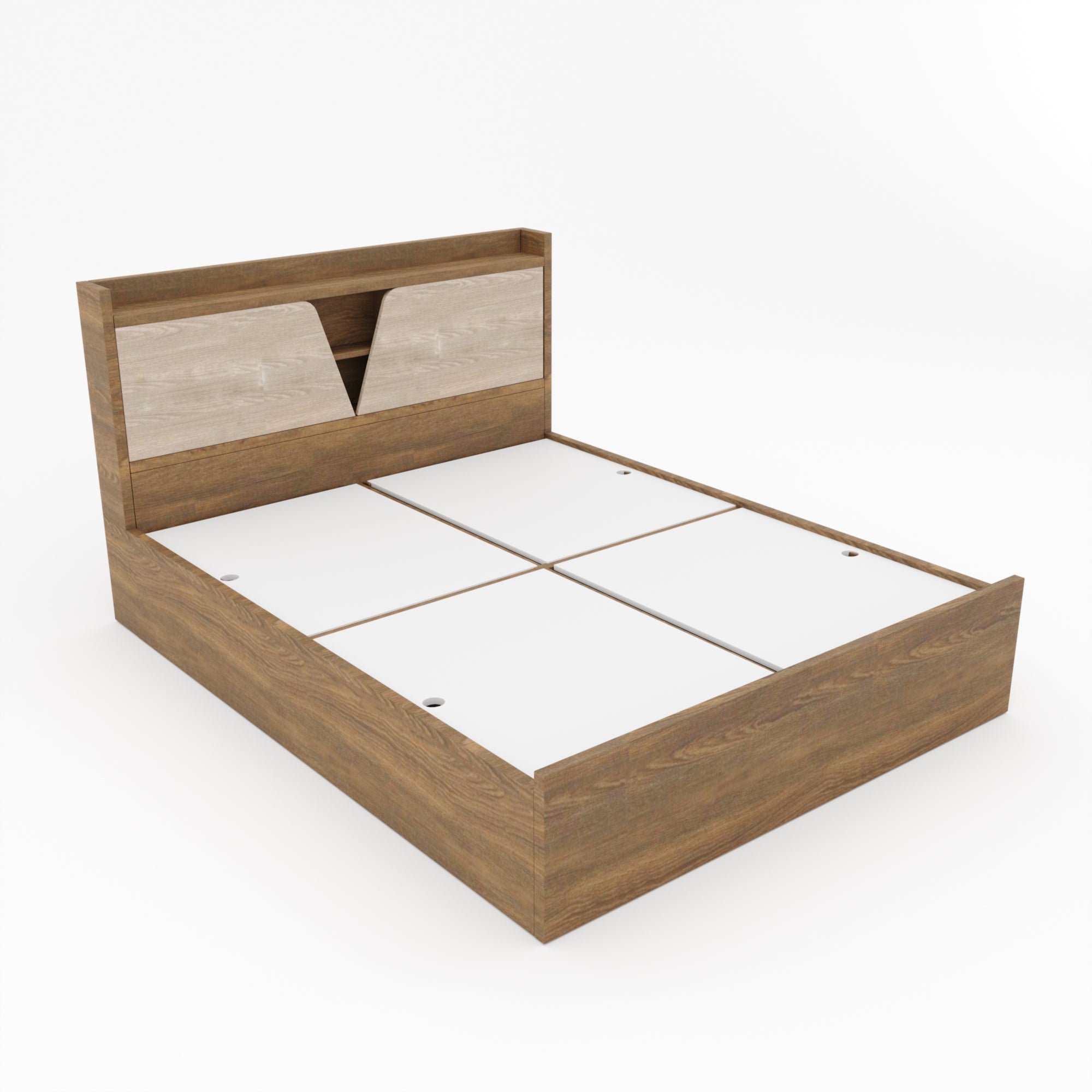 Engineered Wood King Size Bed With Storage Box in Teak Finish