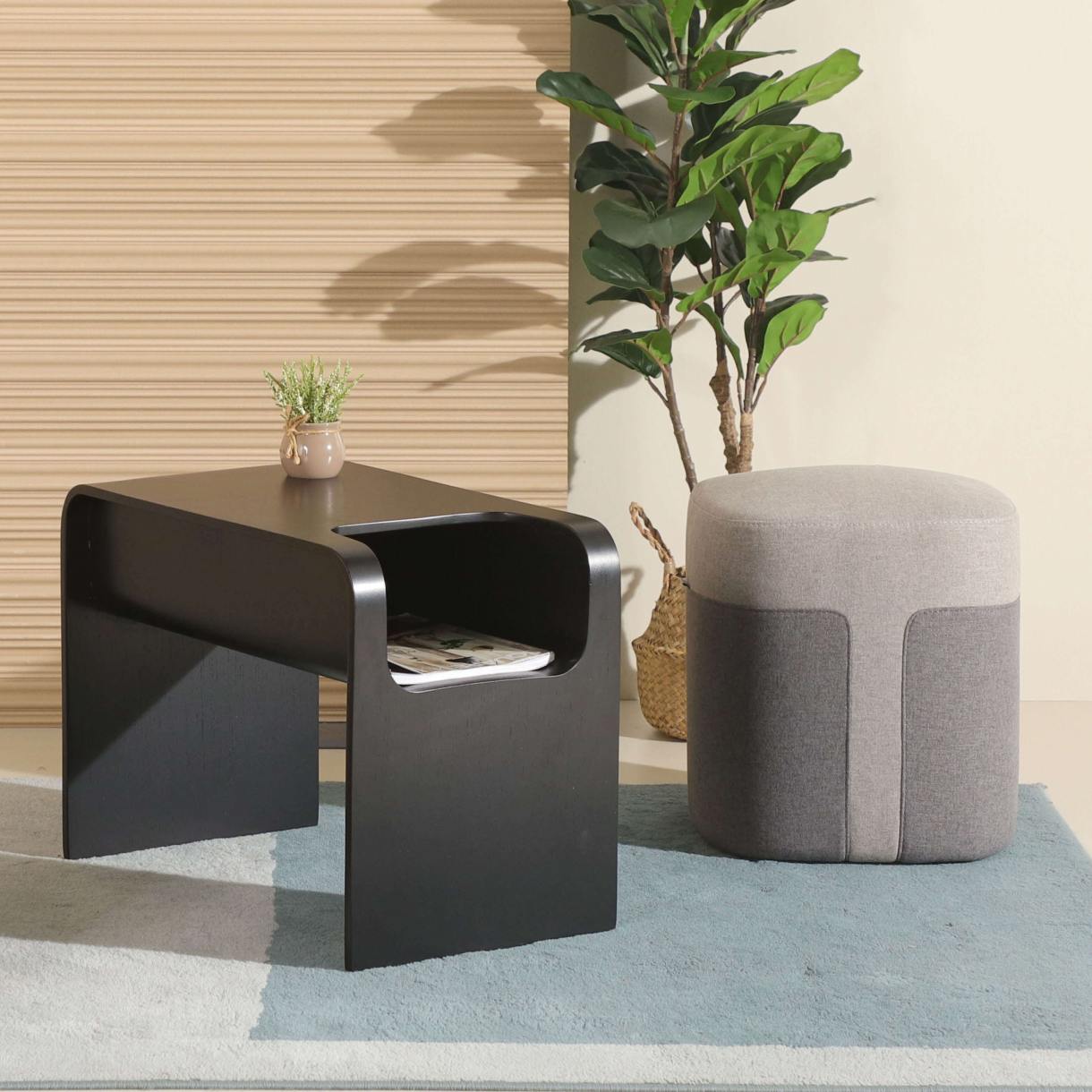 Side Table / End table Natural Teak , Red oak, black