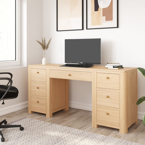 Office Desk/ Wooden Home Office Desk Table with Maximum Storage Drawers  in Natural Oak Veneer