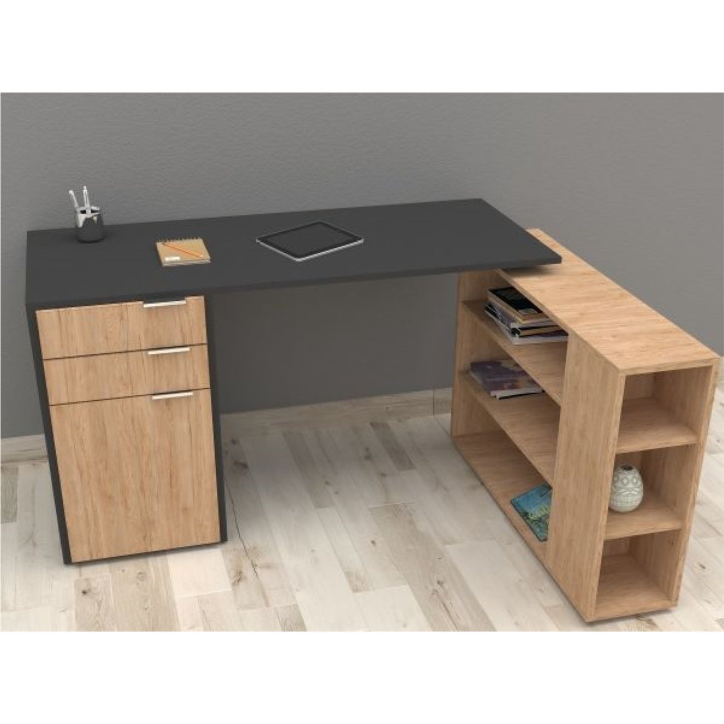 Engineered Wood Study Computer table Home Office Modern Study Table Engineered Wood, Walnut Frosty White color with 3 drawer Stroage