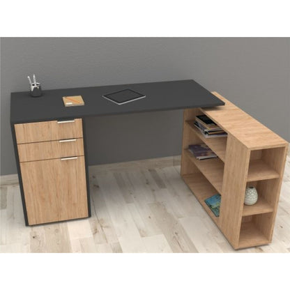 Engineered Wood Study Computer table Home Office Modern Study Table Engineered Wood, Walnut Frosty White color with 3 drawer Stroage