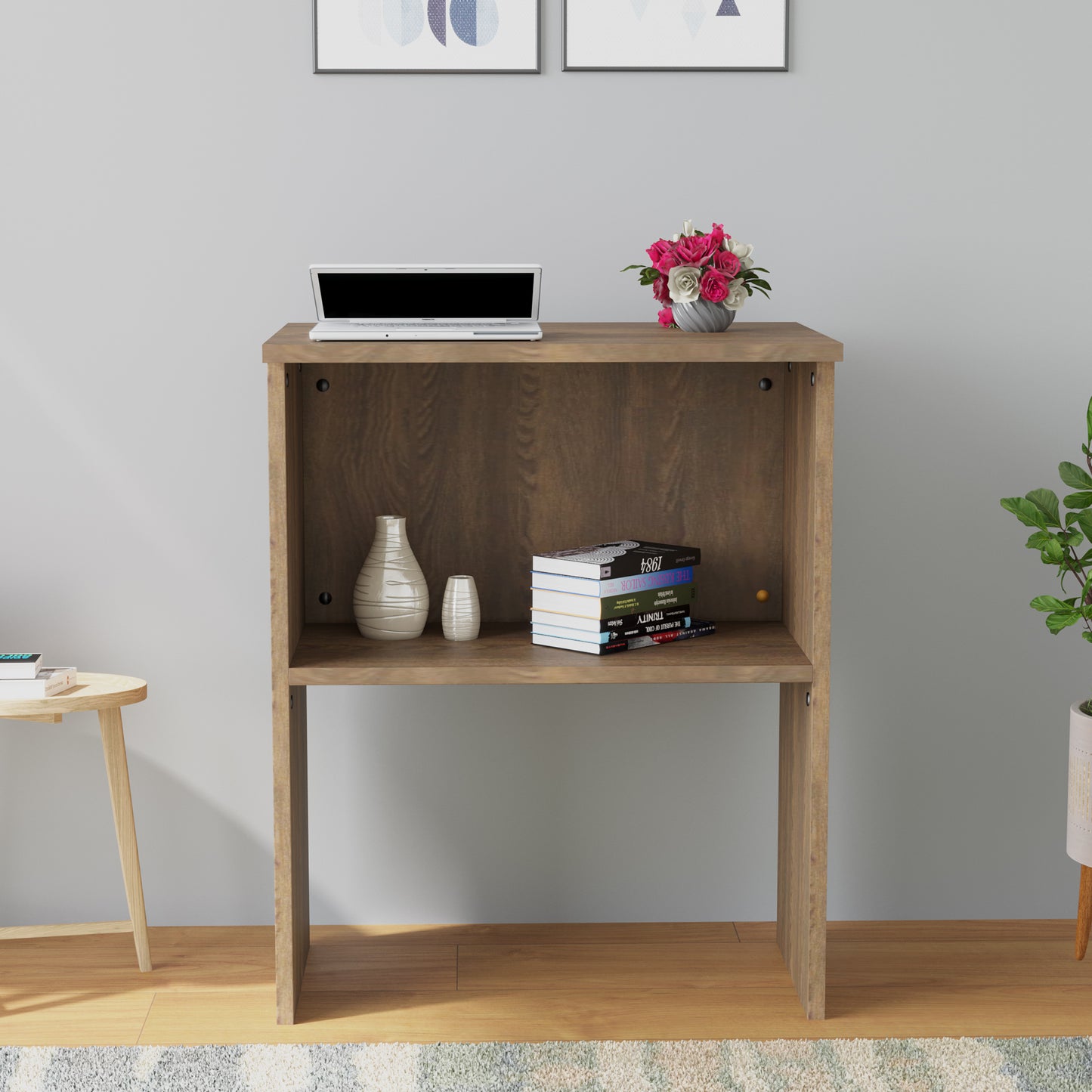 Engineered Wood Student Table For Small Spaces Teak Finish