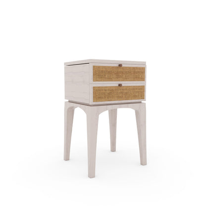 Bed Side Drawer Unit In Solid Wood Bedside Table With Jute Weaving