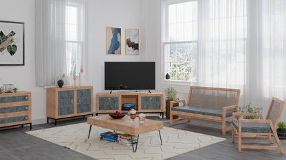 wooden sofa cane rattan with custion  Two Seater